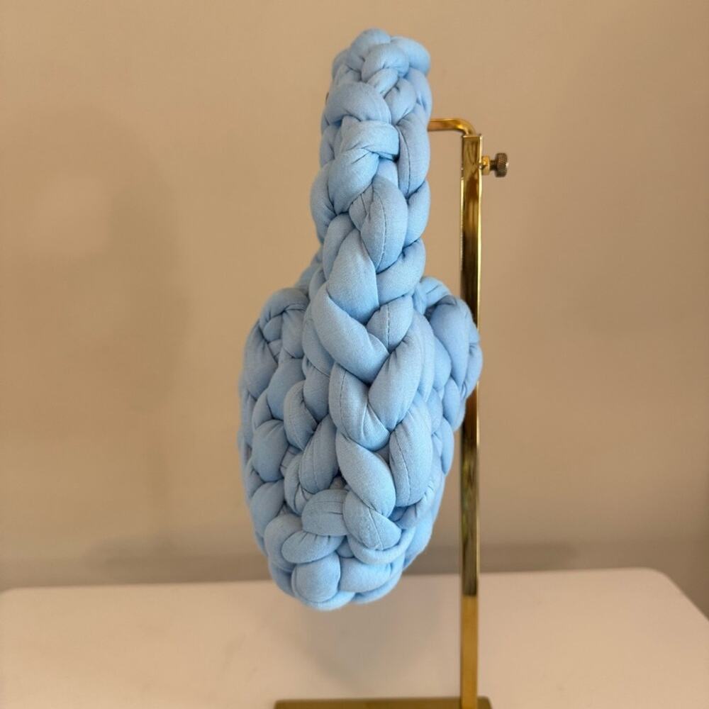 The Mel Mini Chunky Knit Handmade Crochet Handbag Light Blue Small - Picture 5 of 10